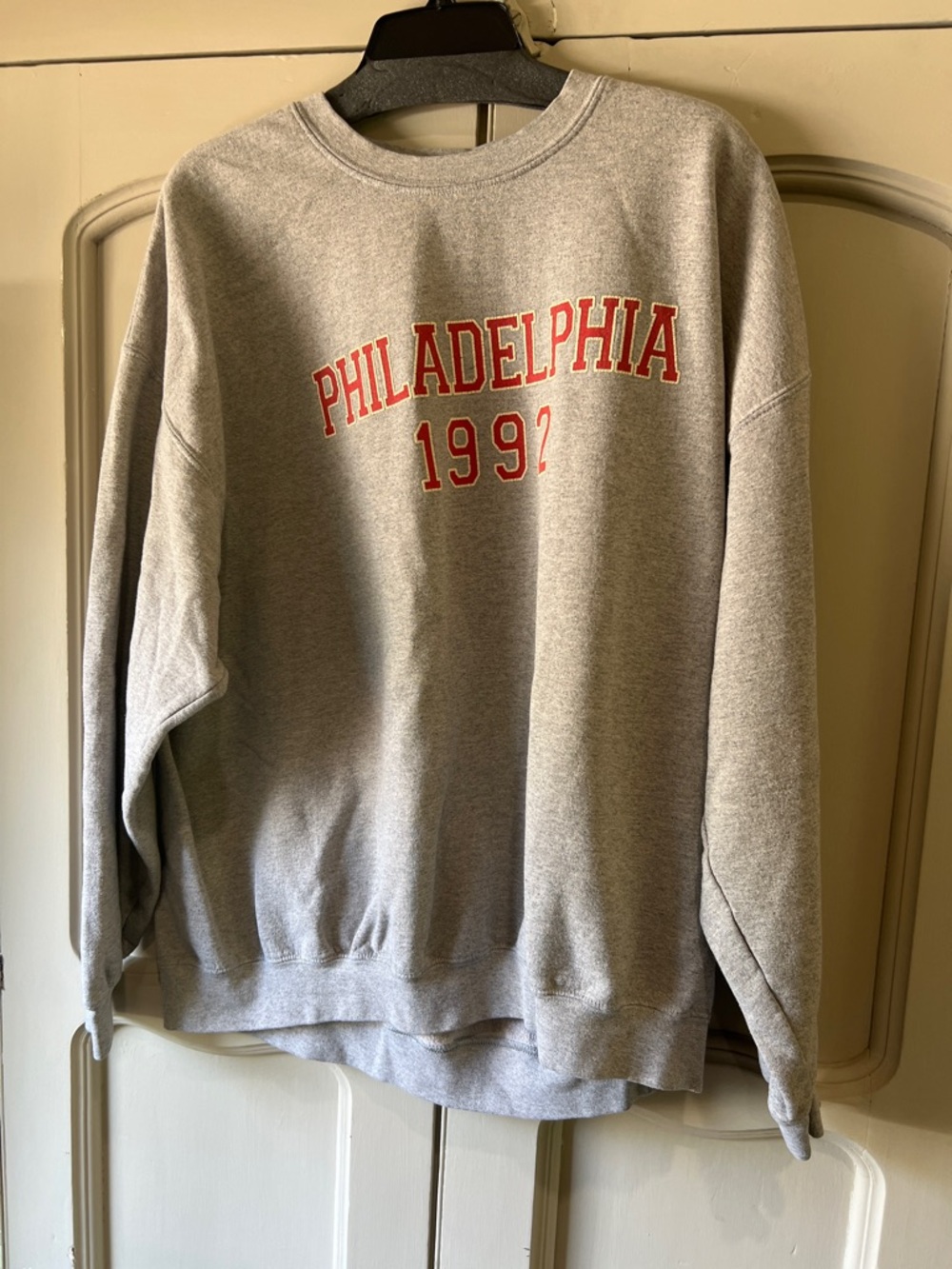 Anthropologie L Gray Crewneck Sweatshirt with Red Philadelphia Graphic